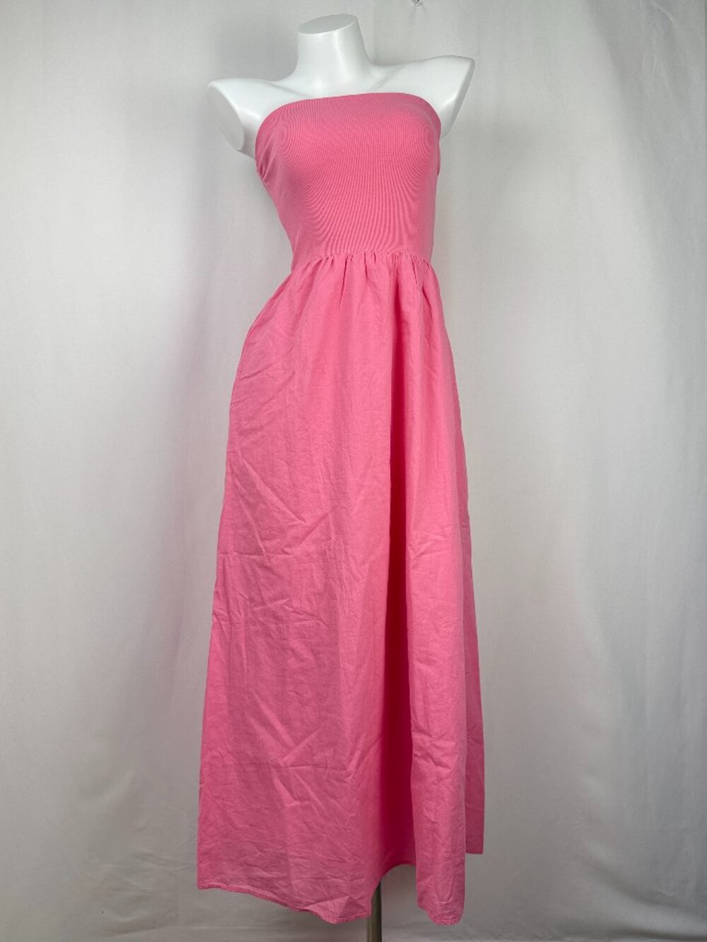 Xirena Pink Cotton Strapless Ribbed Bodice Tiered Maxi Sundress Women XS